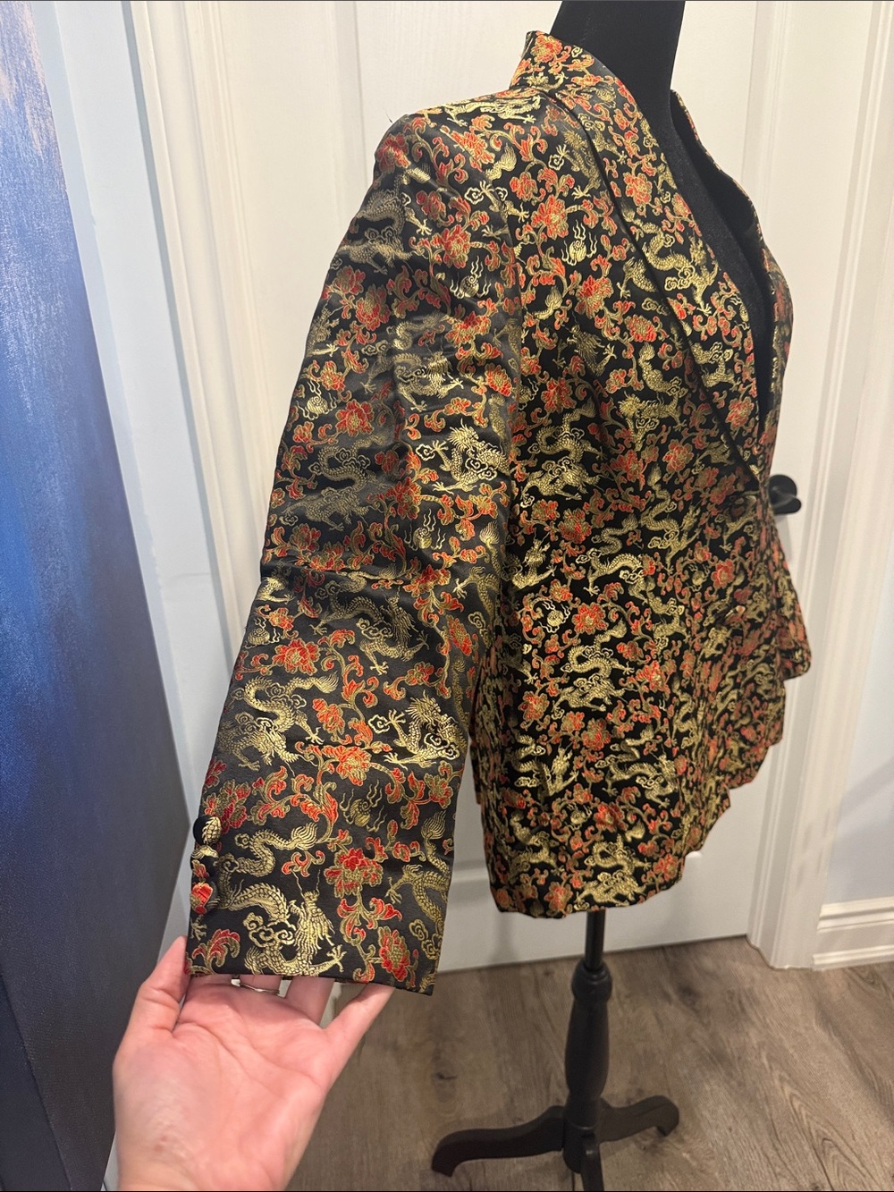 Women's Metallic Brocade Blazer in Gold & Black - Picture 2 of 12